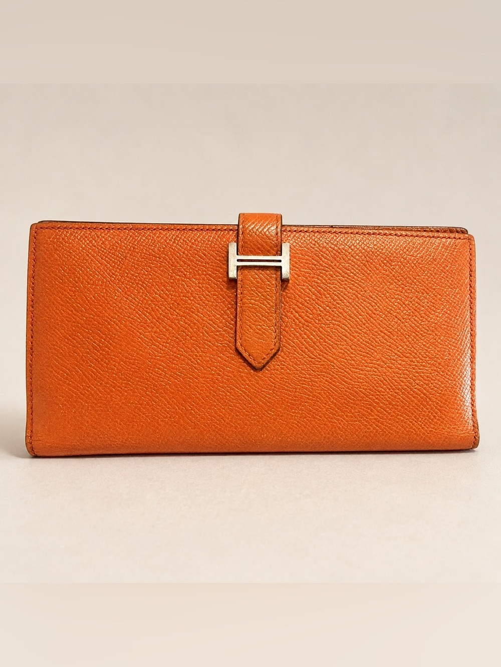 Hermès Béarn Orange Epsom Leather Long Wallet Palladium Hardware